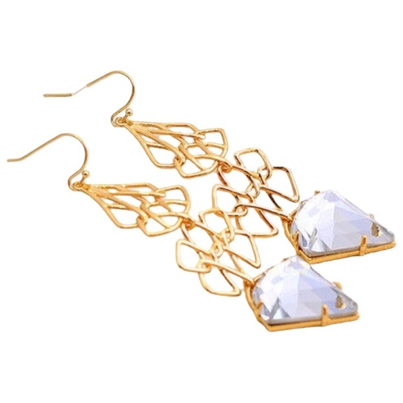 ALEXIS BITTAR • Gold Crystal Drop Long Earrings - Picture 6 of 7